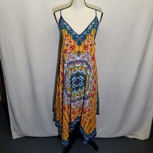 Jealous Tomato L Dress Midi Slip Asymmetrical Hem Mandela Bandanna Boho Festival